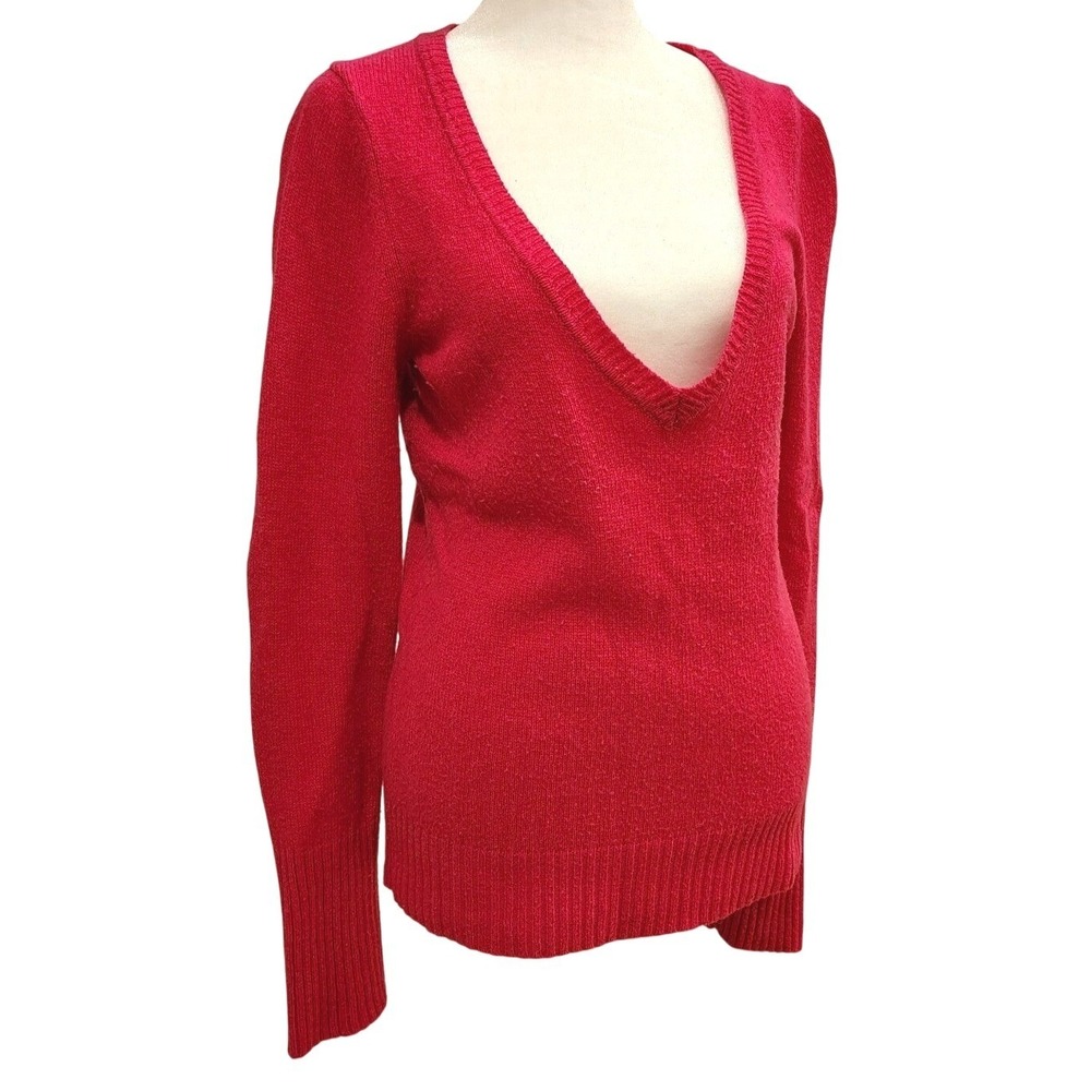 American Eagle Pink Preppy V-Neck Sweater Long Sleeve Knit Women Medium